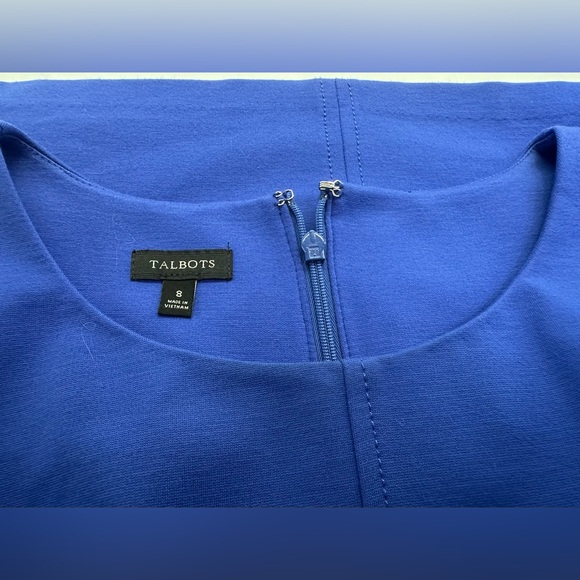 TALBOTS Dress Women’s Size 8 Blue Midi‎ Cap Sleeve Fitted Stretch Professional - Picture 3 of 7